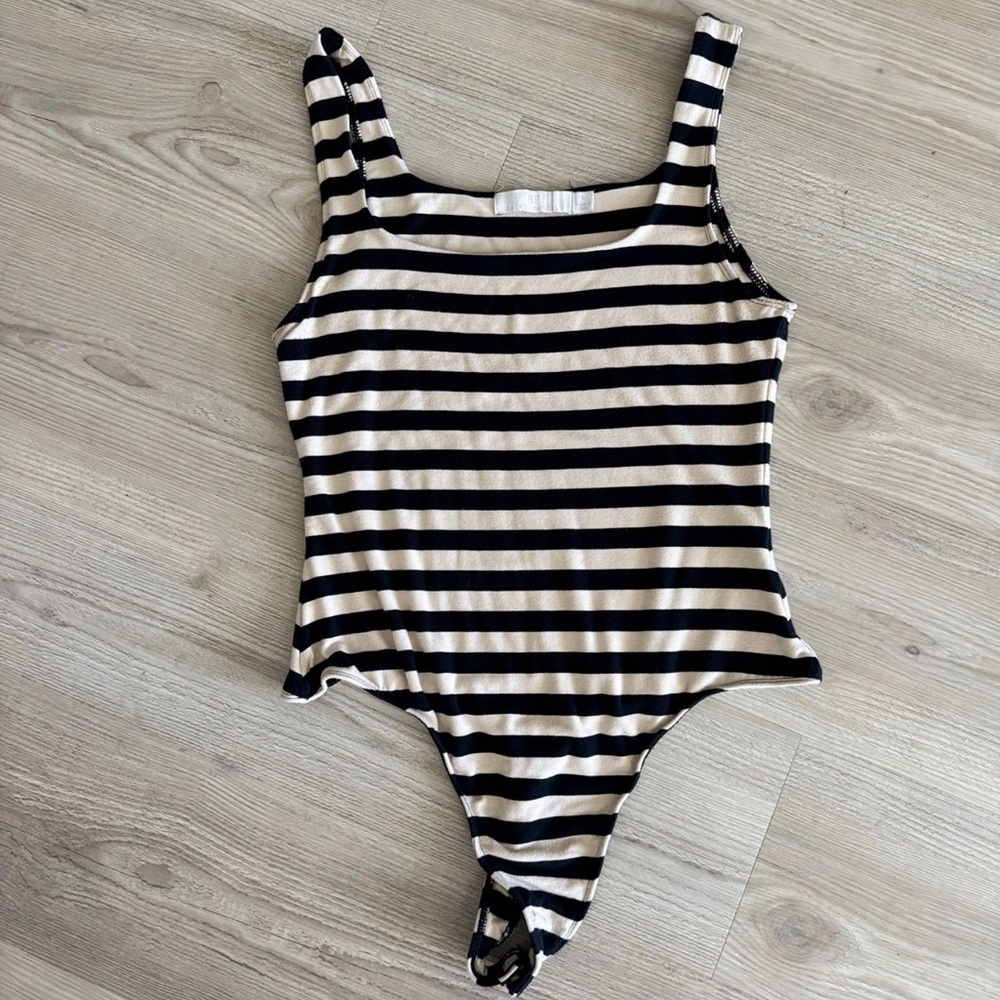Striped Black and cream Rachel parcell bodysuit